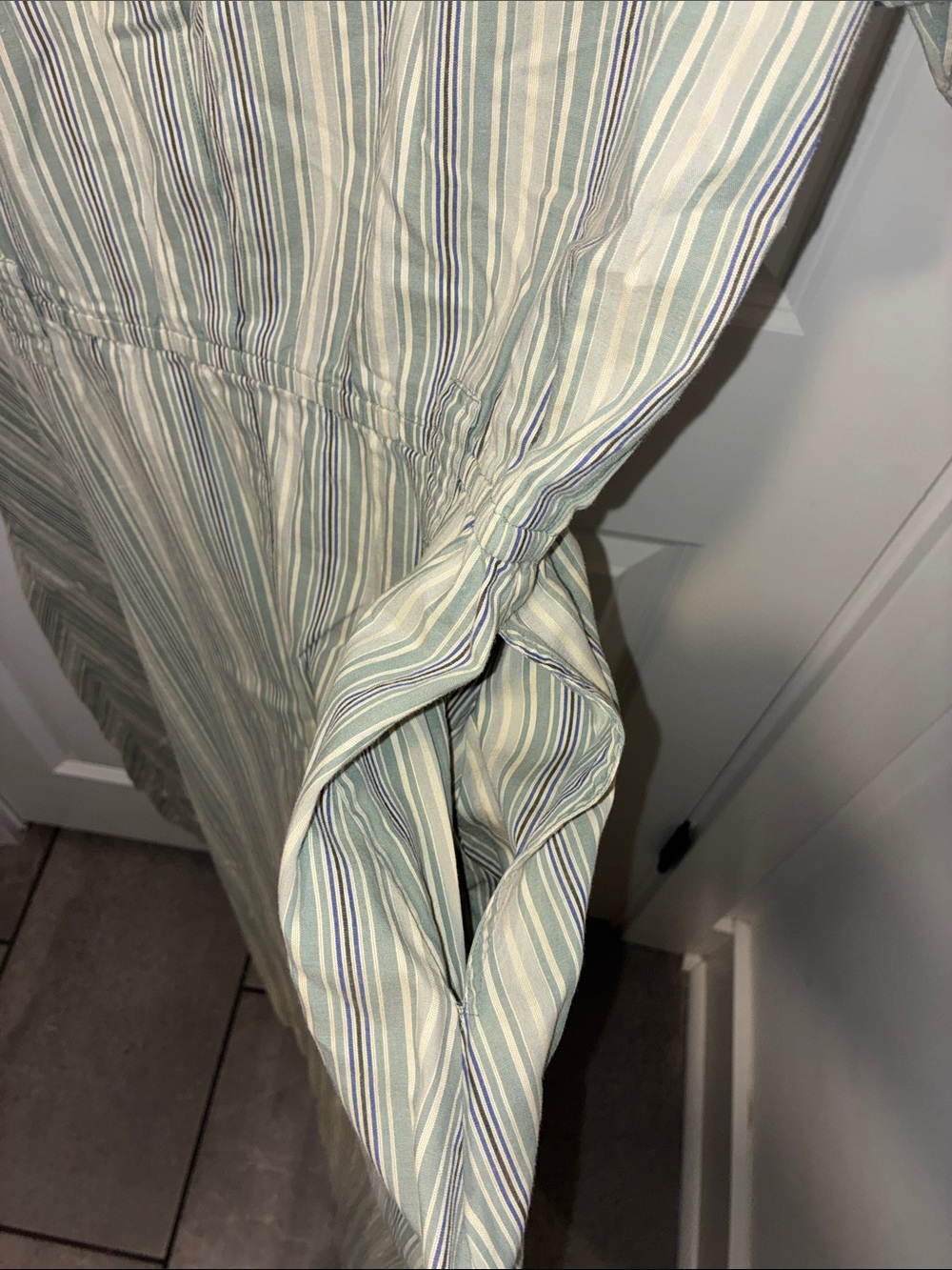 Vintage 100% Cotton Blue Tan Pinstripe Flowy Midi Dress Size 10 - Picture 6 of 6